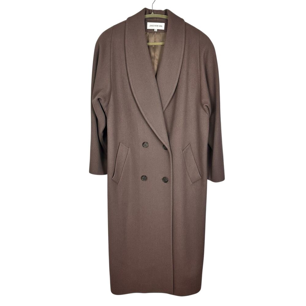 Vintage Jones New York Union Made 100% Wool Double Breasted Trench Coat Taupe 16